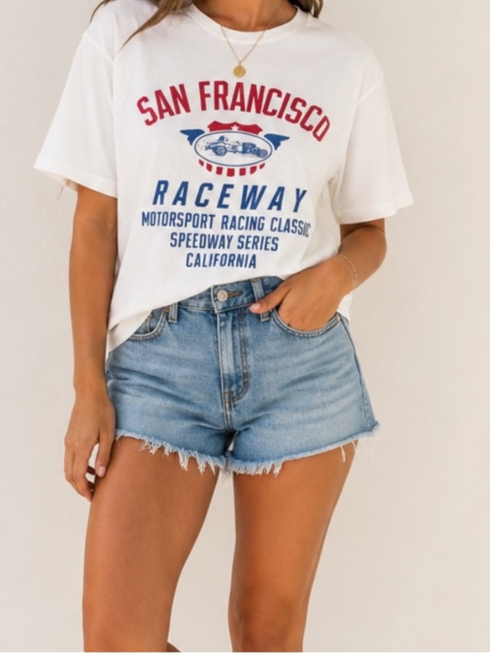 Abercrombie & Fitch White Crewneck Tee with Red Print
